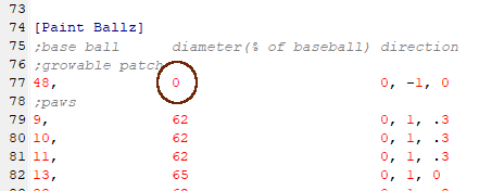 Paint ball diameter.